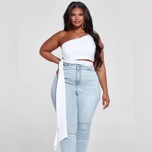 Fashion to Figure One Shoulder, Belted Crop Top, size 3